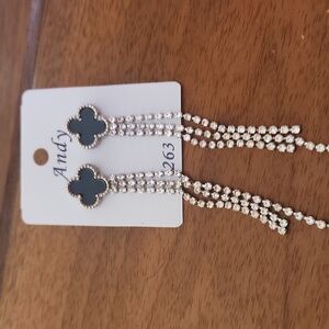 Silver and Black Dangle Earrings 3 Inches Long